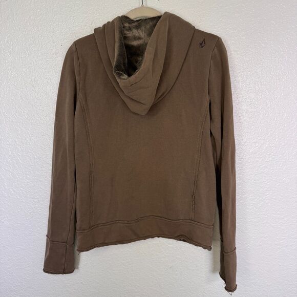 Volcom Jacket Womens Medium Faux Fur Lined Zip Up Hoodie Y2K Skater Punk 2000s - Picture 2 of 14